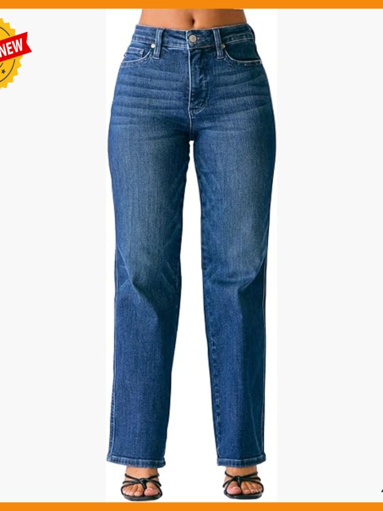 Mid Rise Petite Straight Leg Jeans With Tummy Control